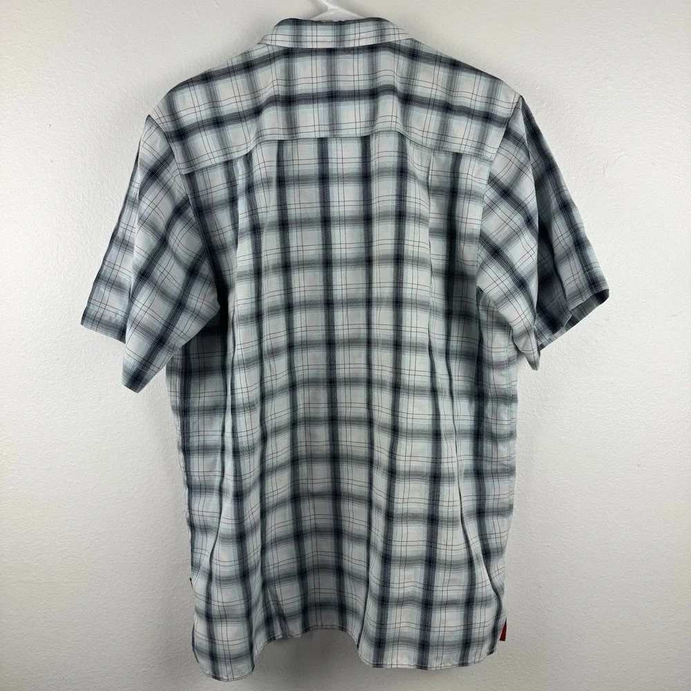 THE NORTH FACE‎ Mens short sleeve Modal blend zip BLUE plaid button shirt - L